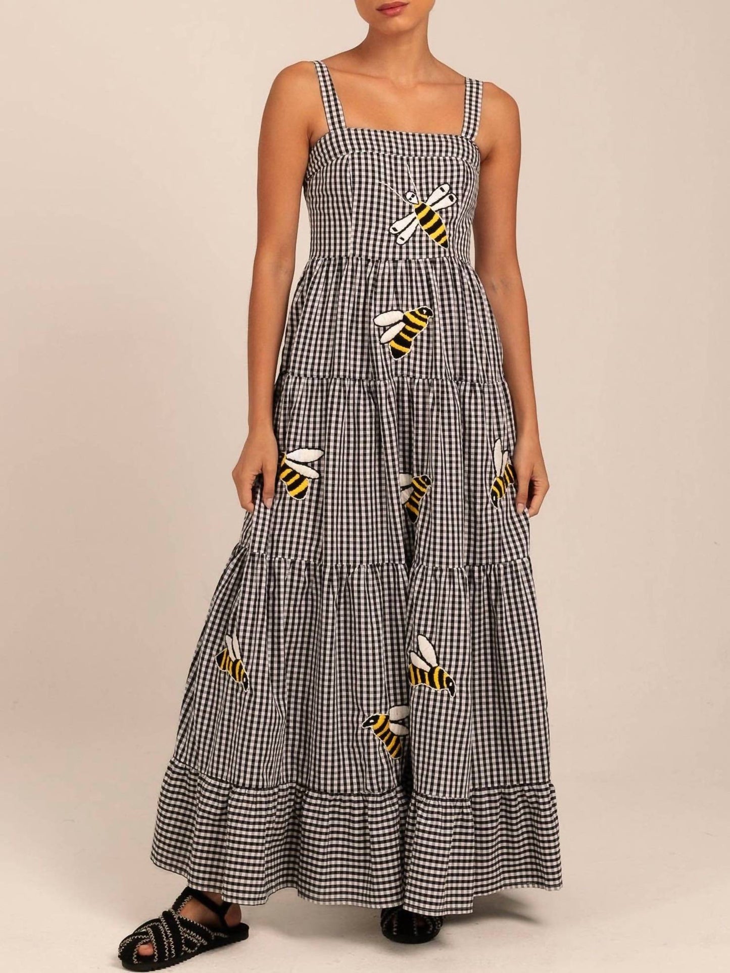 Rosa Clothing - Embroidered Pleated Hem Dress