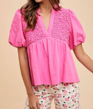 Anniewear - Honeycomb Smocked Babydoll Blouse