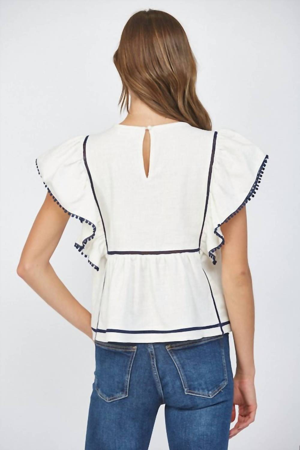 Fate - Embroidered Flutter Sleeve Blouse