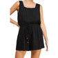Allie Rose - Stripe Linen Blend Square Neck Romper