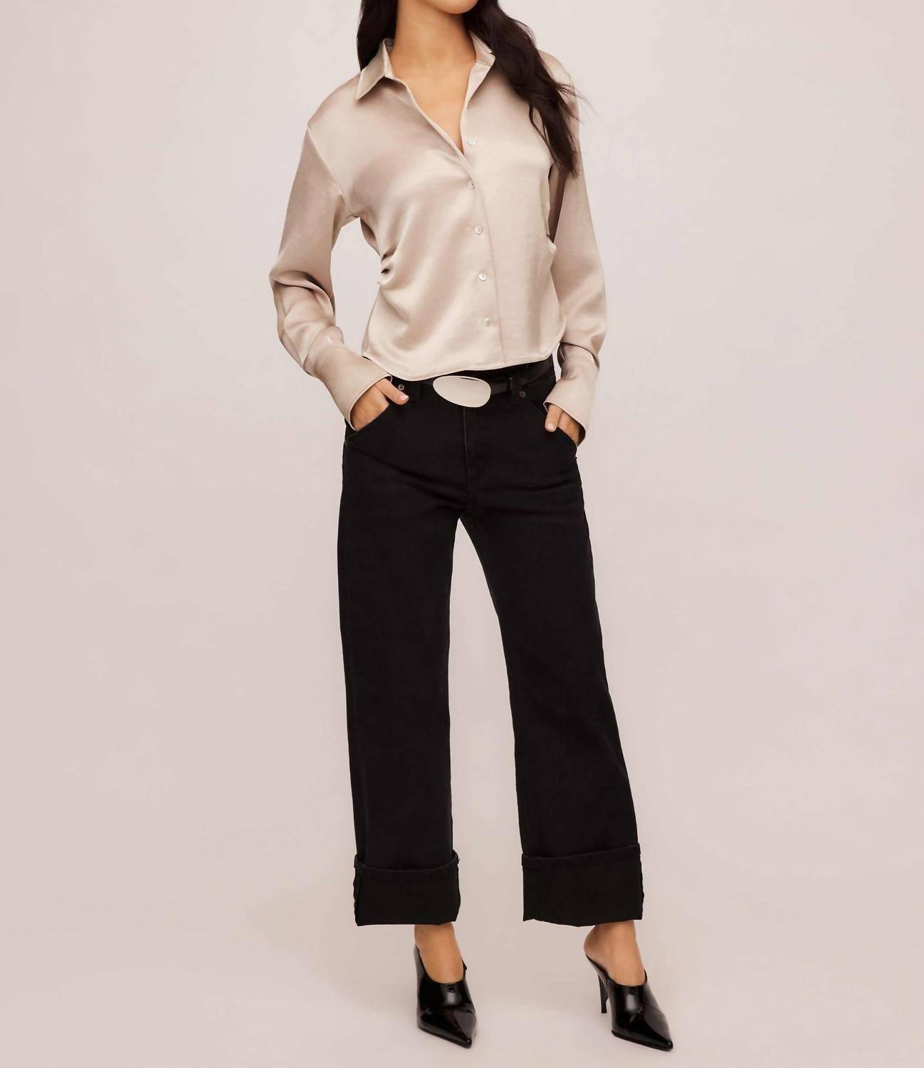 Fifteen Twenty - Tawnie Side-pleat Satin Shirt