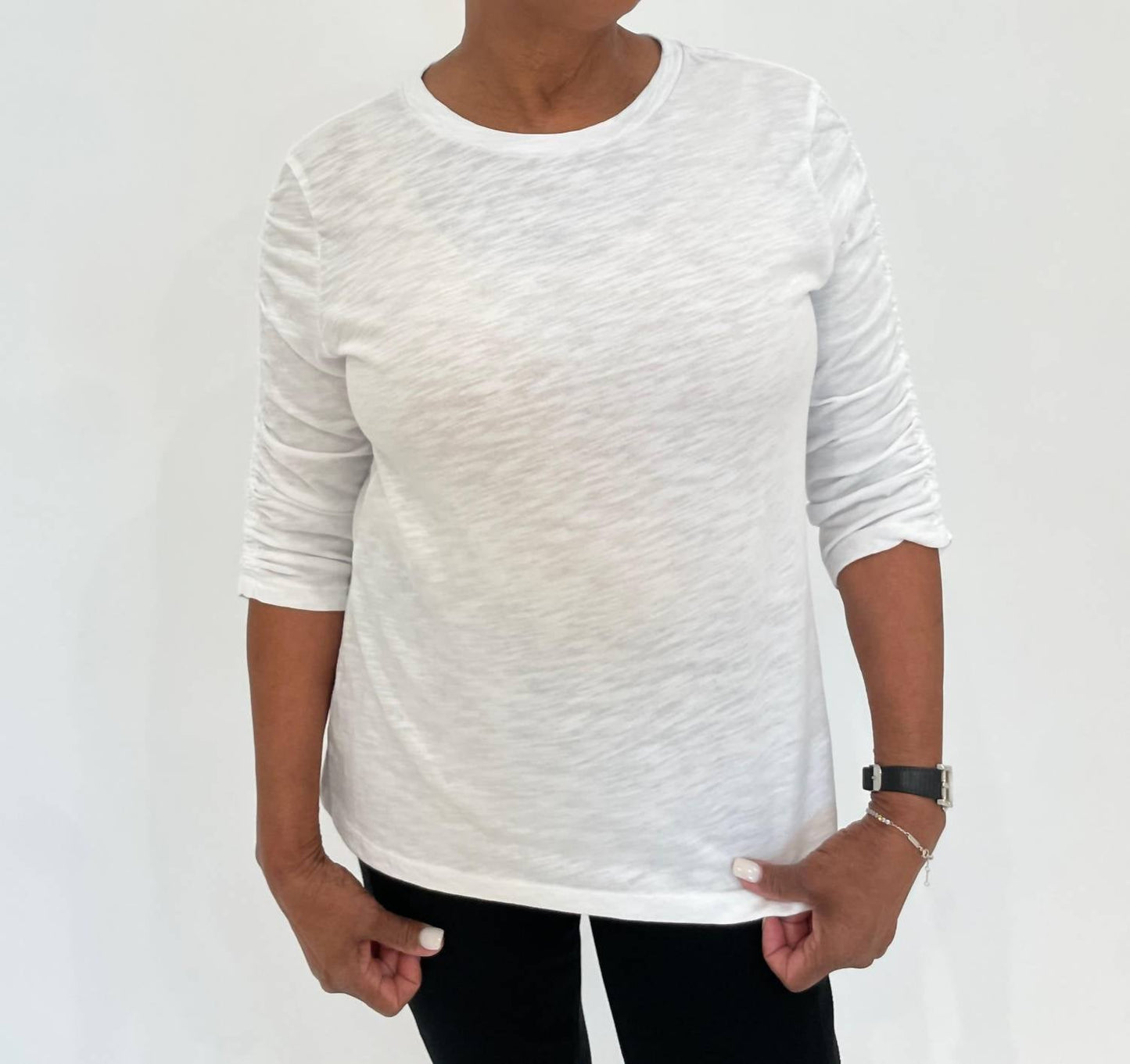 Elliott Lauren - Hannah Crew Neck Ruched Sleeve Tee