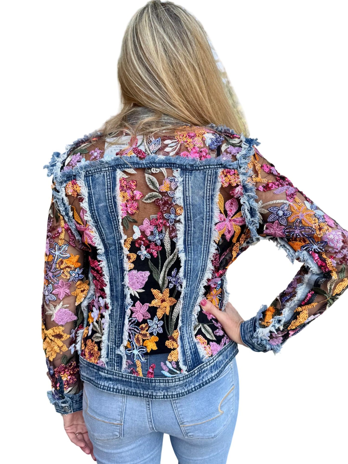 Adore - Denim Jacket With Sheer Floral Embroidery
