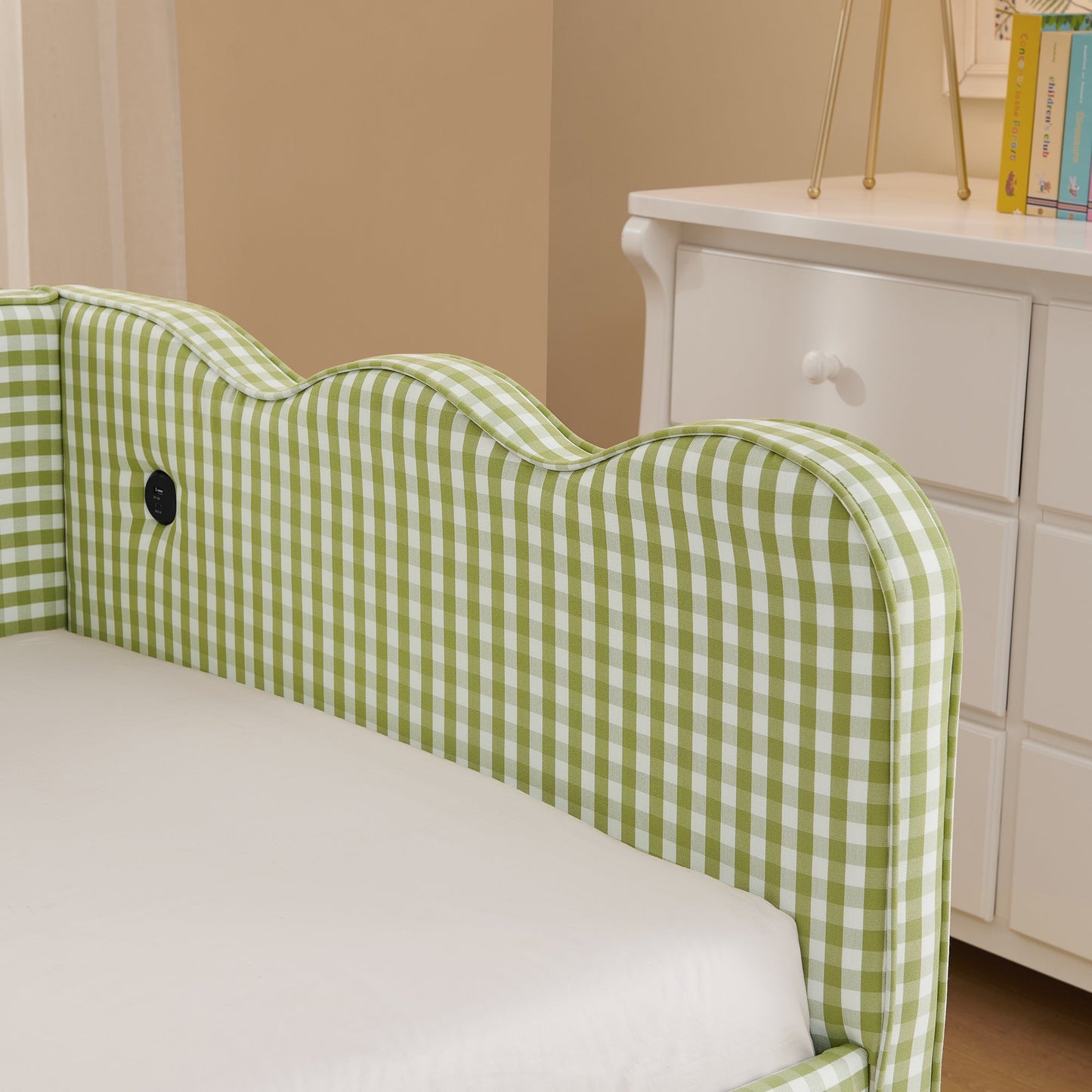 Cozy Gingham Daybed with Trundle Twin Size Sofa Bed