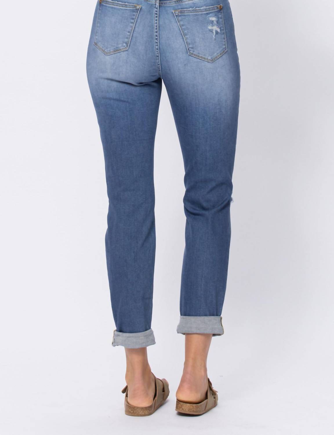 Judy Blue - High Waist Cuffed Boyfriend Jeans