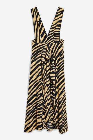 Topshop - Zebra Print Striped Pinafore V Neck Dress