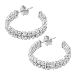 Allyanna Gifts - Women's Round Diamond Cut Bead Double Row Post Hoop Earrings