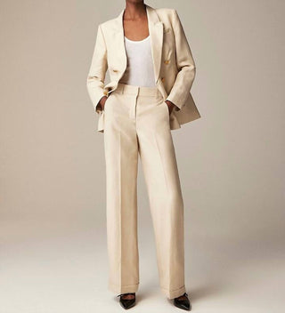 J.Crew - Cuffed Wide-leg Trouser In Herringbone Linen-wool Blend - Petite