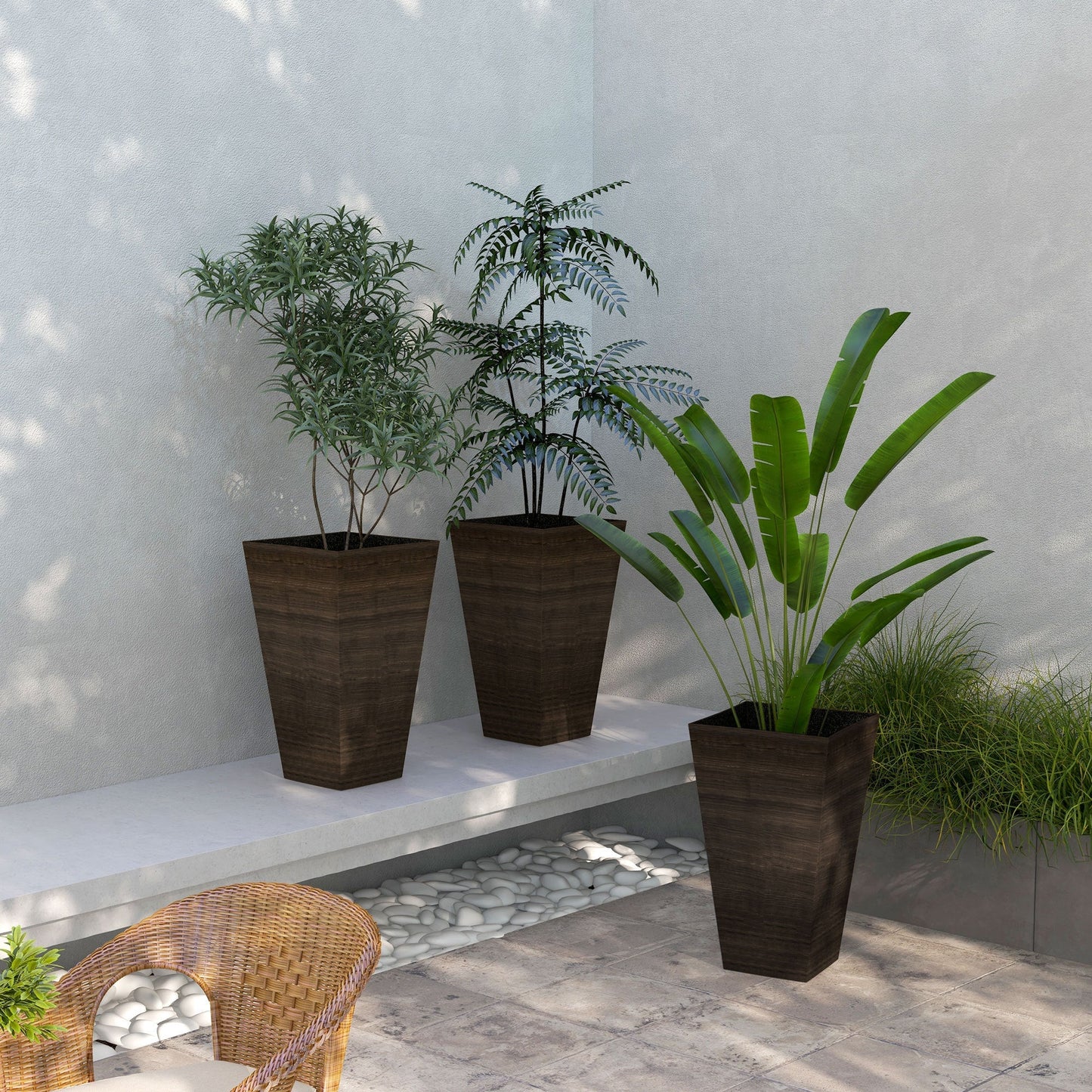 Outsunny 28" Tall Outdoor Planters - Set of 3 Large Tapered Planters