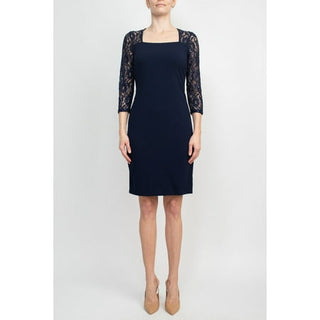 SL Fashions Square Neck Short Crepe Dress - Purple