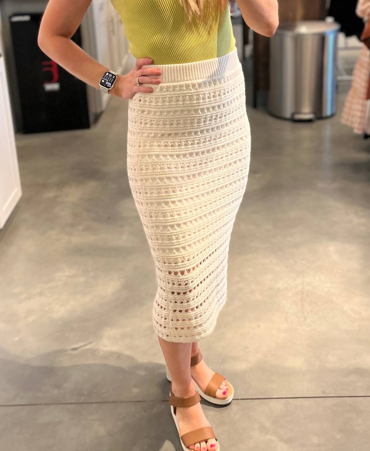 Blu Pepper - Sheer Crochet Knit High Waist Midi Skirt