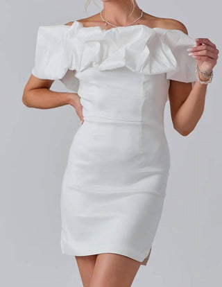 Baby Pink - Off The Shoulder Big Ruffle Mini Dress