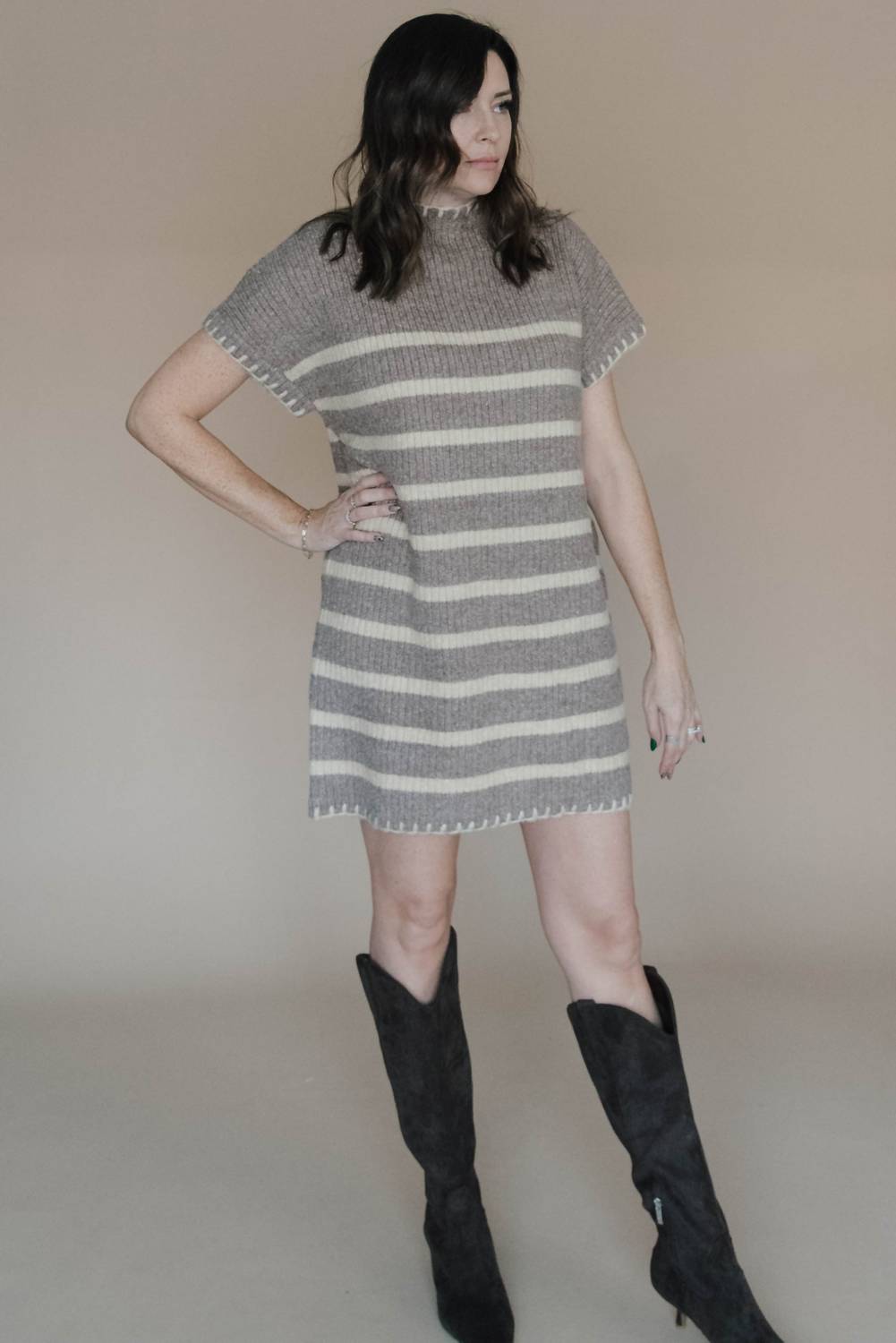 Entro - Stitched & Striped Sweater Dress