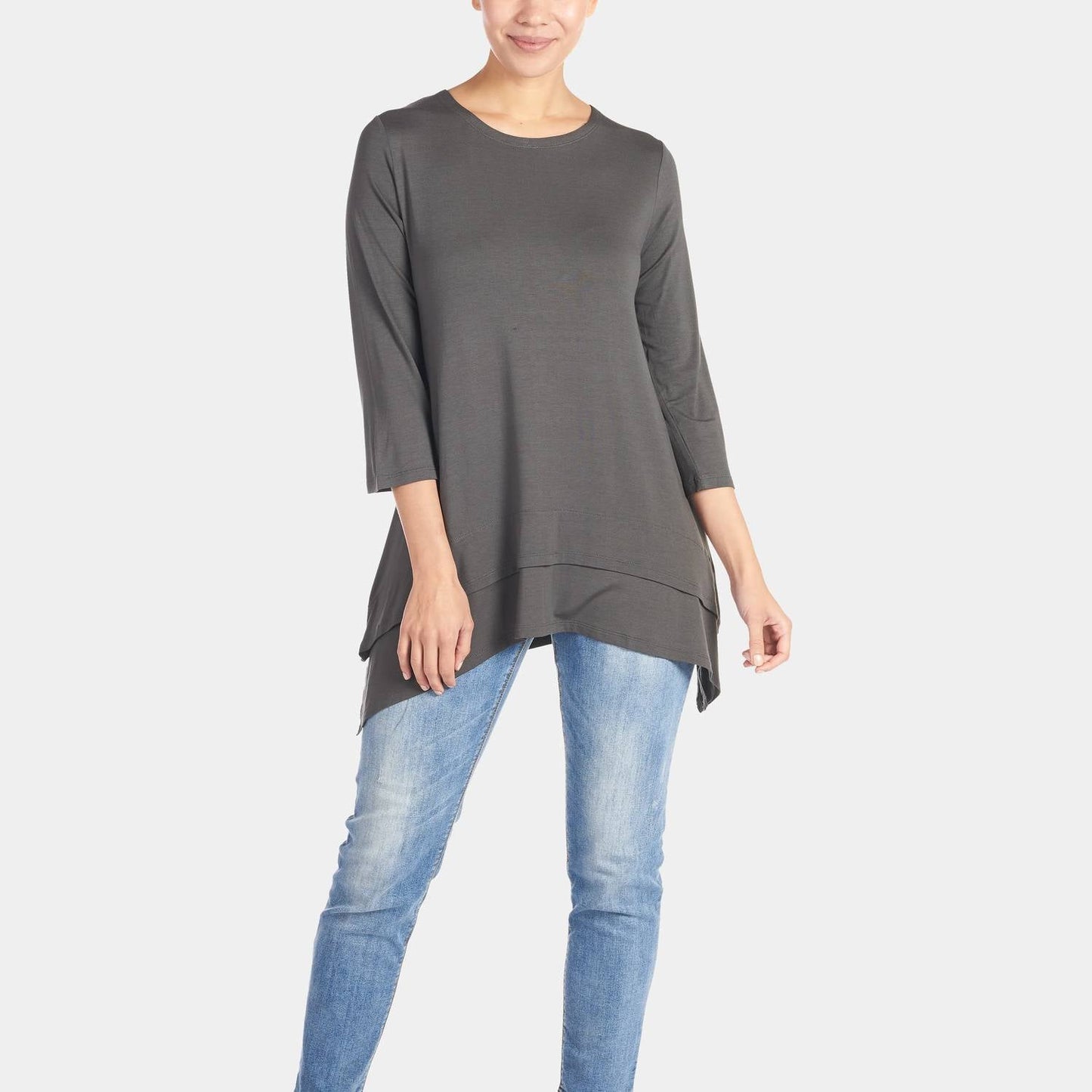 Coco + Carmen - Mountain Mamas Tunic Top 3/4 Sleeve Double Layer Asymmetrical Hem