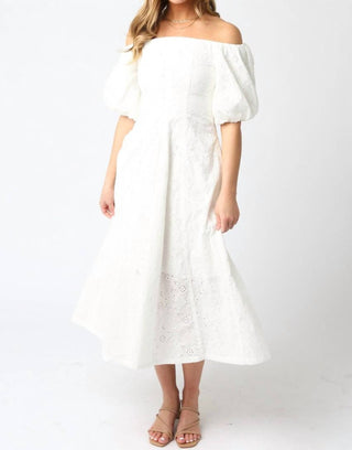 Olivaceous - Gracie Eyelet Puff Sleeve Midi Dress