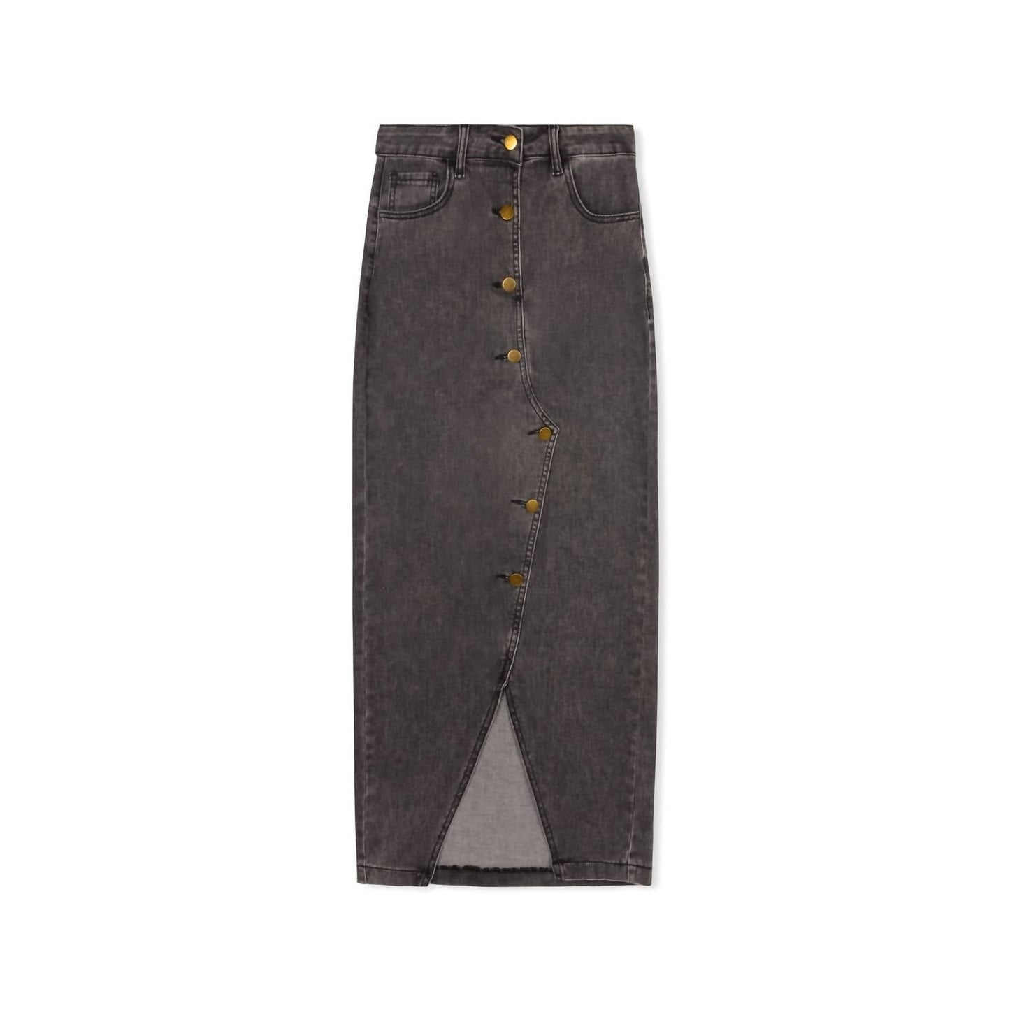 Recollection Brand - Women's Button Front Stretch Denim Midi Skirt