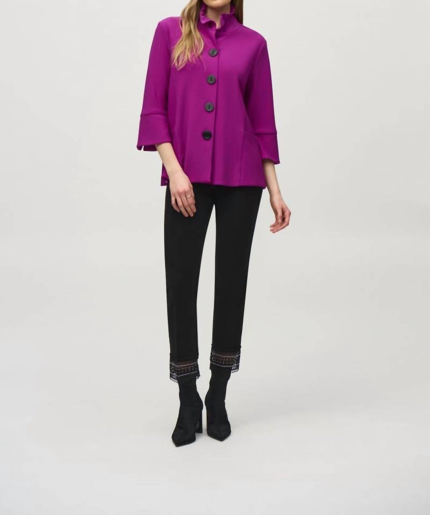 Joseph Ribkoff - Shirred Collar 3/4 Sleeves Trapeze Jacket