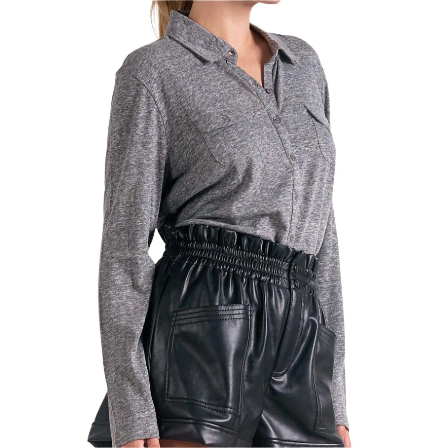 Elan - Button Front Long Sleeve Knit Shirt