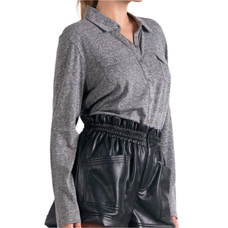 Elan - Button Front Long Sleeve Knit Shirt