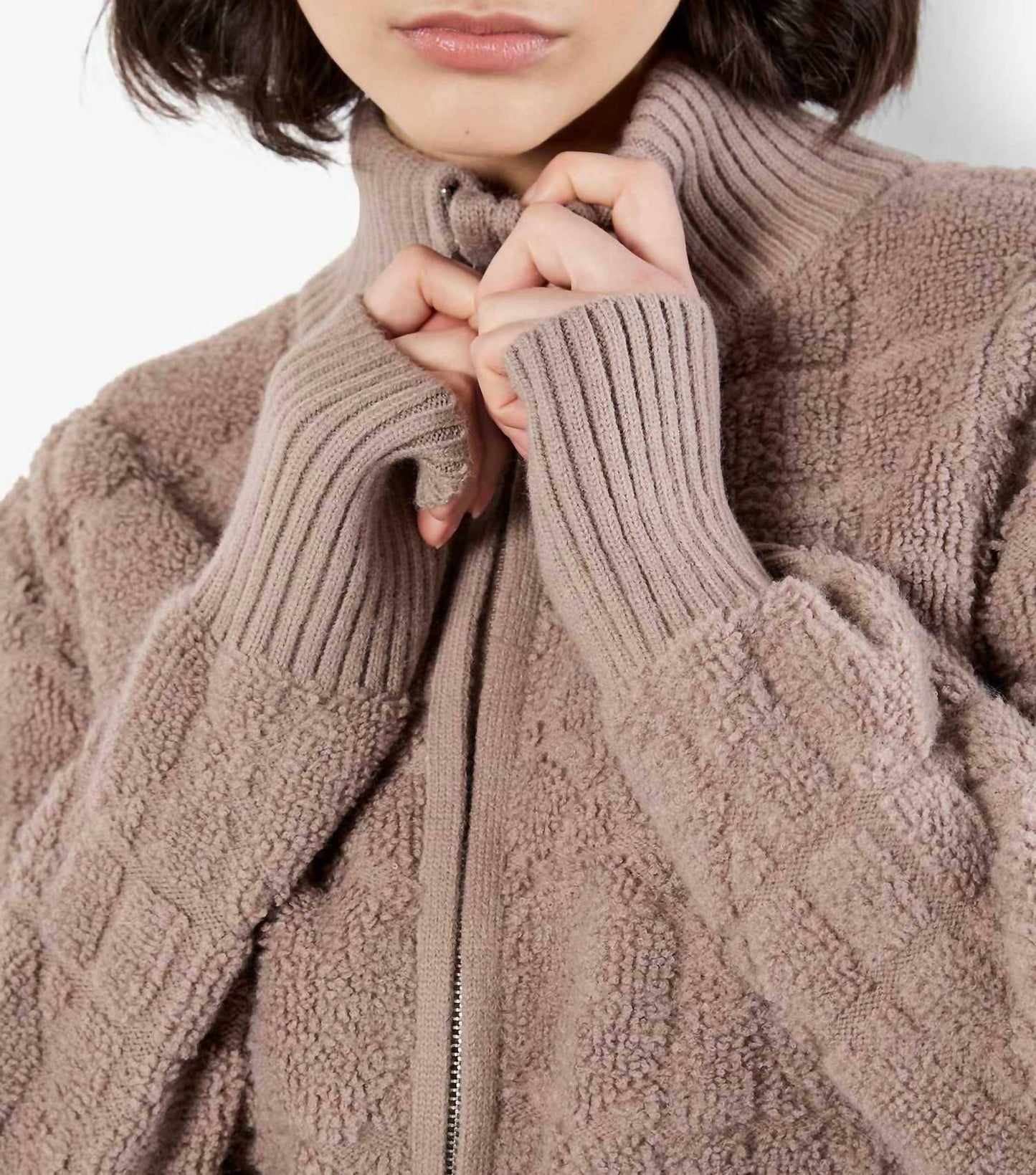 Apricot - Textured Rib Edge Zip Jacket