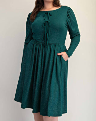 The Curve La - Plus Size Glitter Knit Flare Dress With Bow Details