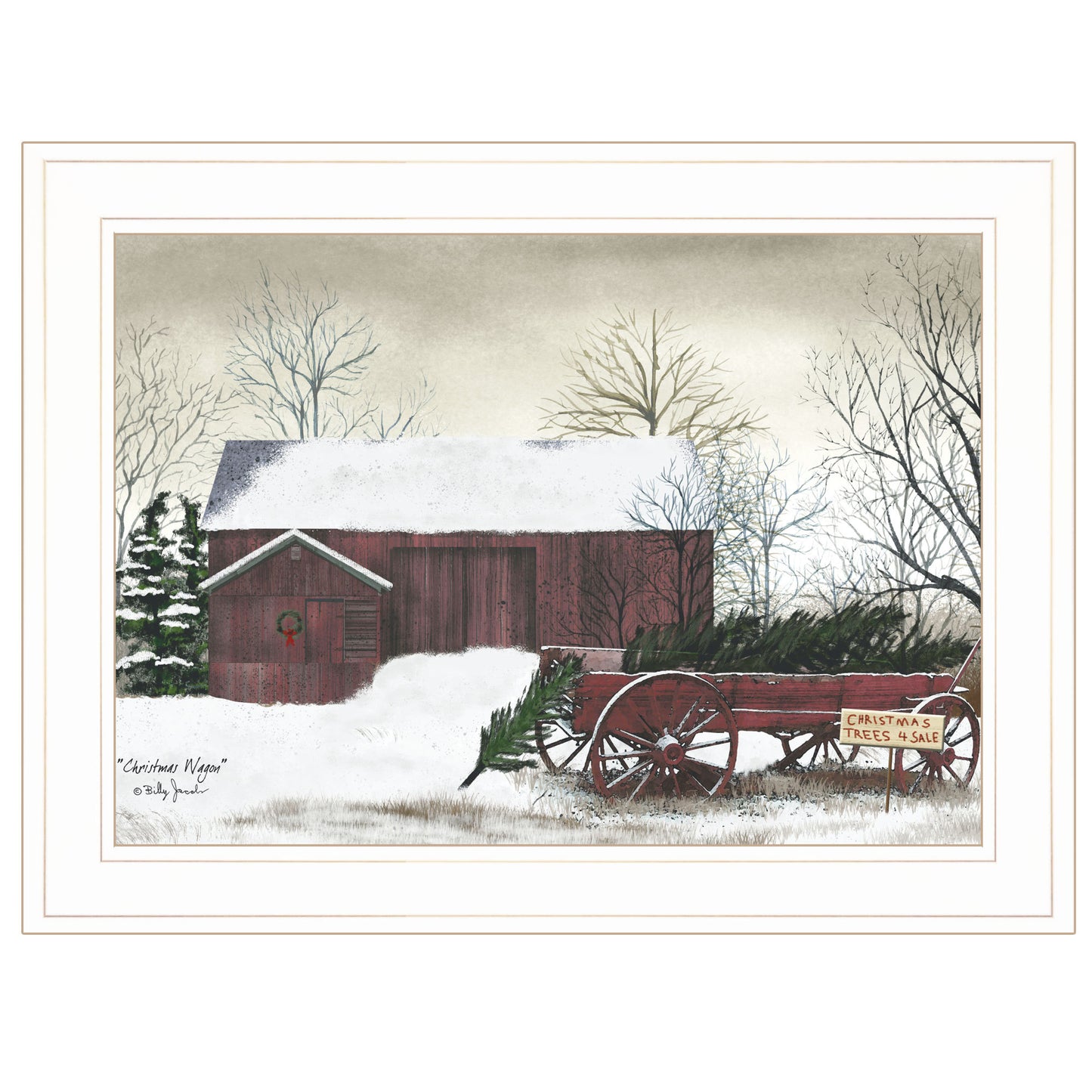 Christmas Wagon' by Billy Jacobs Ready to Hang Holiday Framed Print, White Frame