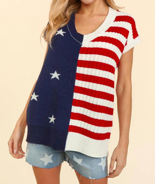 Haptics - V-neck Dolman Patriotic American Flag Knit Top
