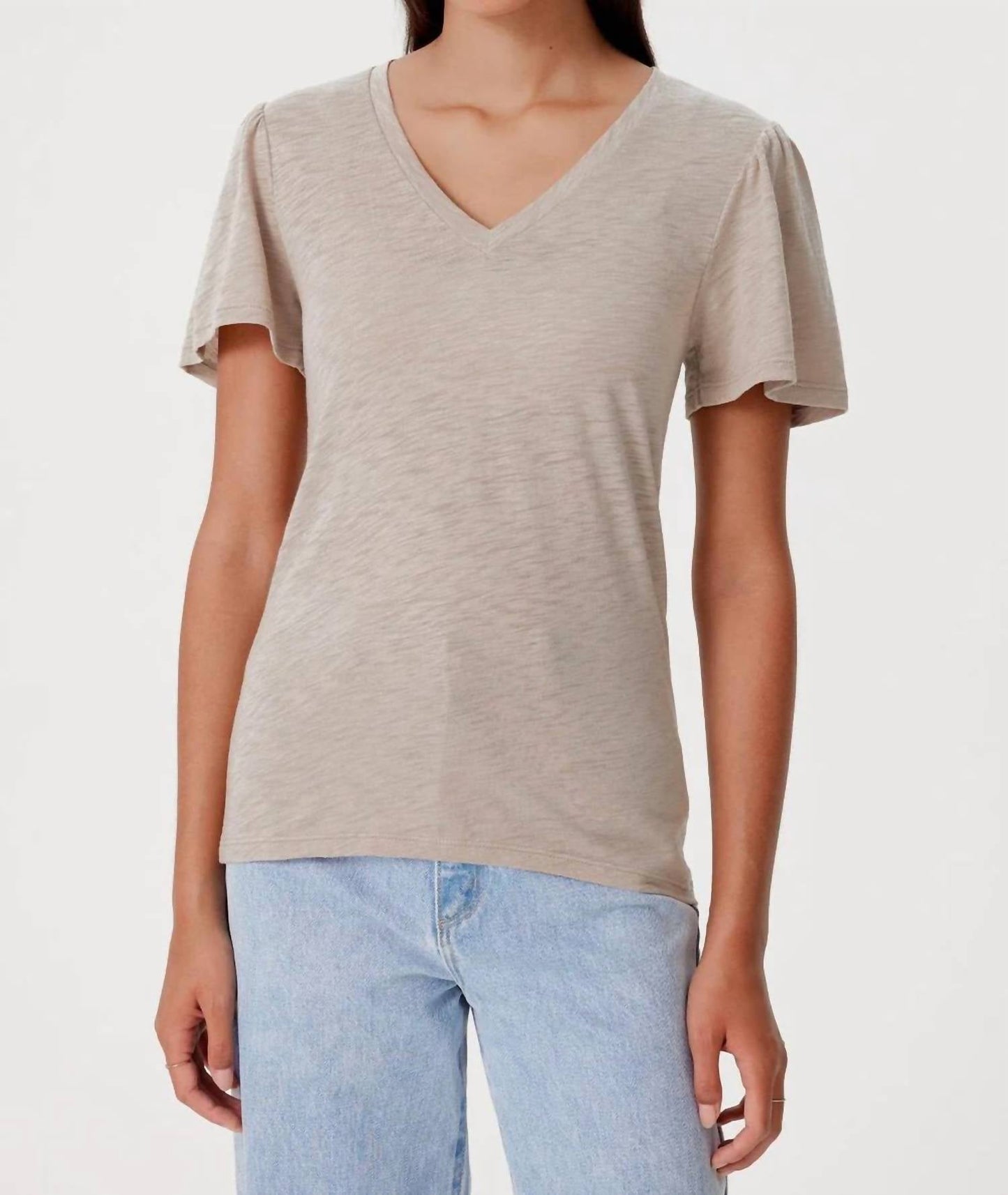 Goldie - Signature Slub Flutter Sleeve V Neck Tee