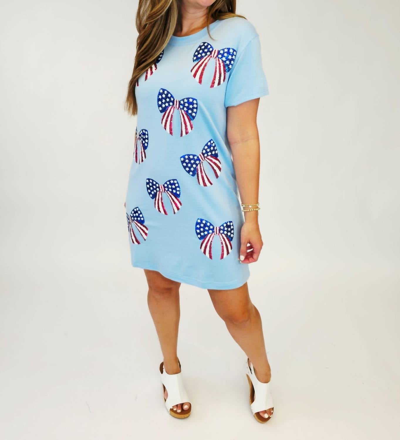 Mary Square - Short Sleeve Usa Bows Short Dress
