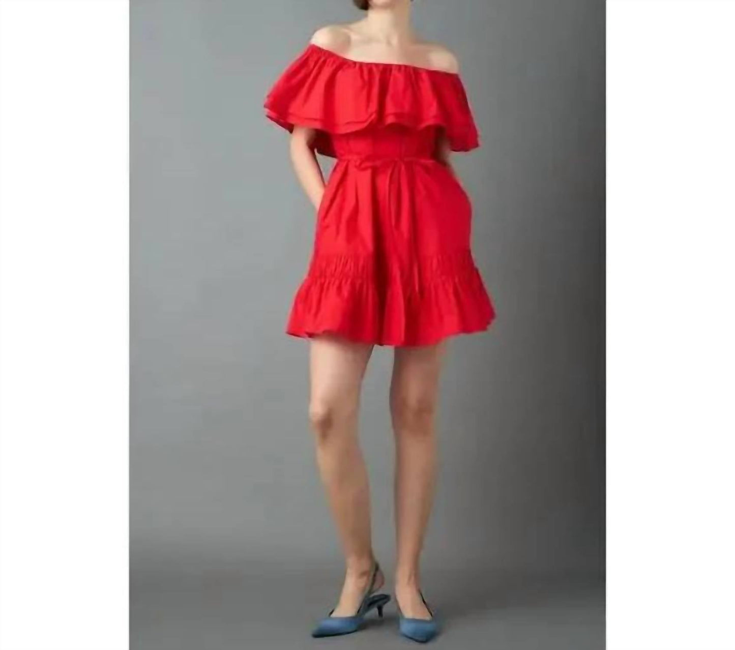 2.7 August Apparel - Off The Shoulder Ruffle Mini Dress