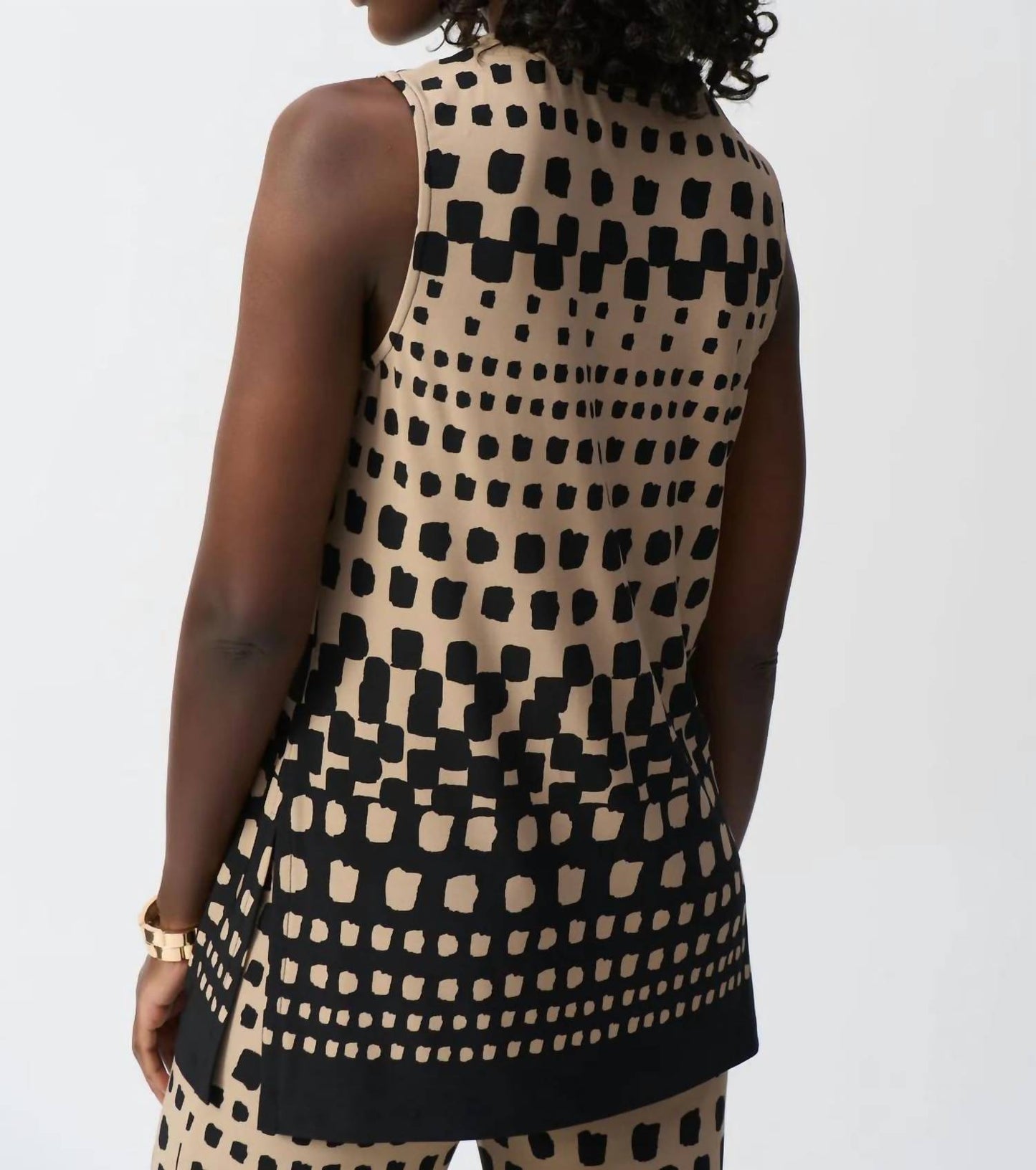 Joseph Ribkoff - Polka Dot Print Crew Neck Sleeveless Tunic Top