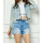 Veveret - Stripe Rhinestone Distressed Denim Jacket
