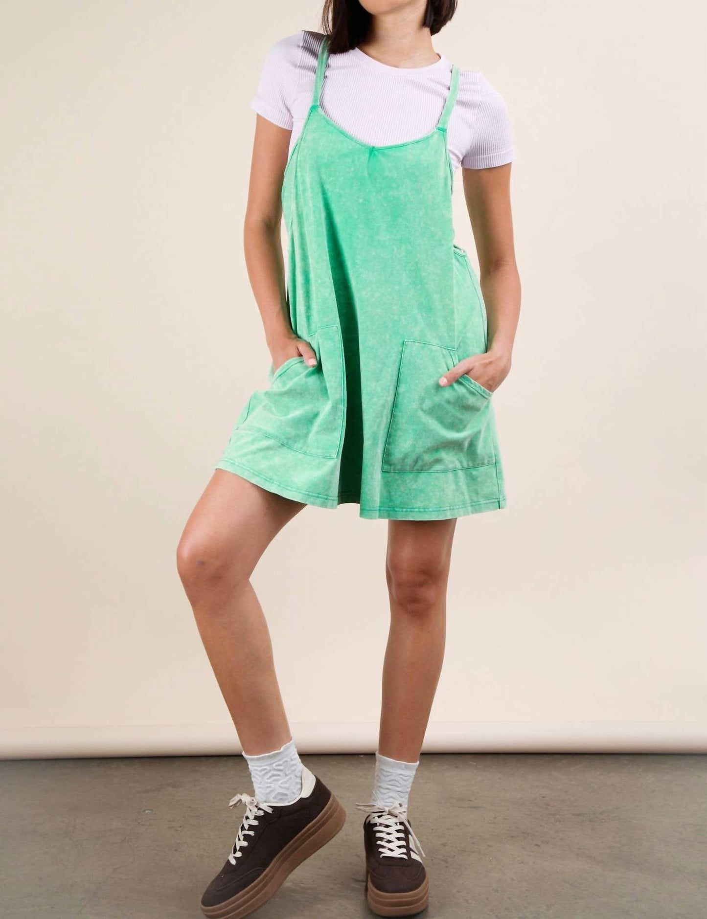 Very J - Mineral Washed Knit Mini Dress with Shorts Inside