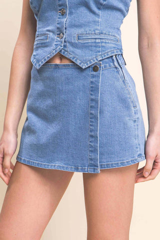 42Pops - Snap-on Button Denim Skorts