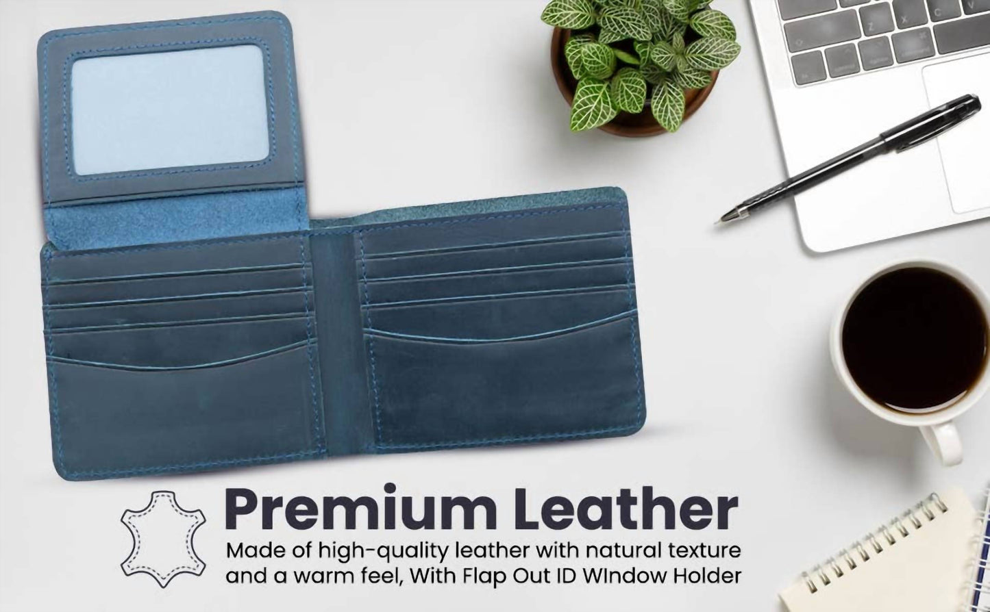 American Leather Goods - Men's Genuine Leather Wallet With Flap Out Id Window