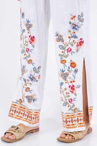 Paparazzi - Linen Blend Embroidered Slit Side Pant