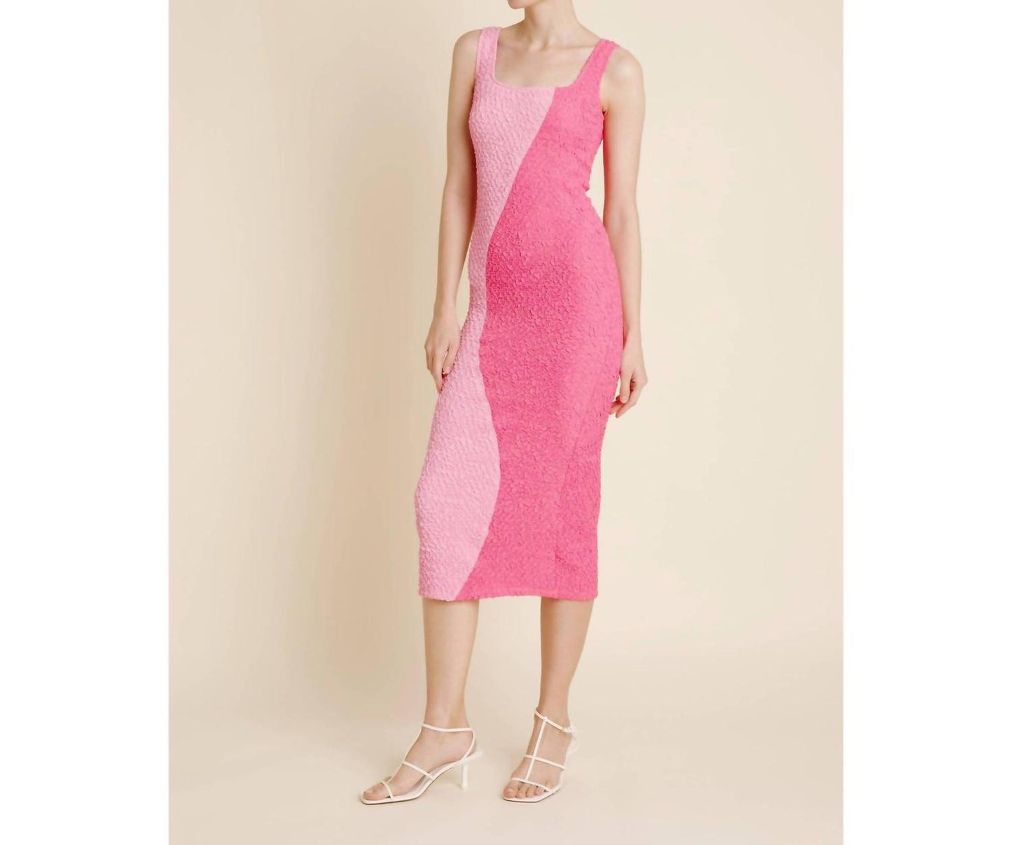 Aureum - Two-tone Smocked Midi Dress