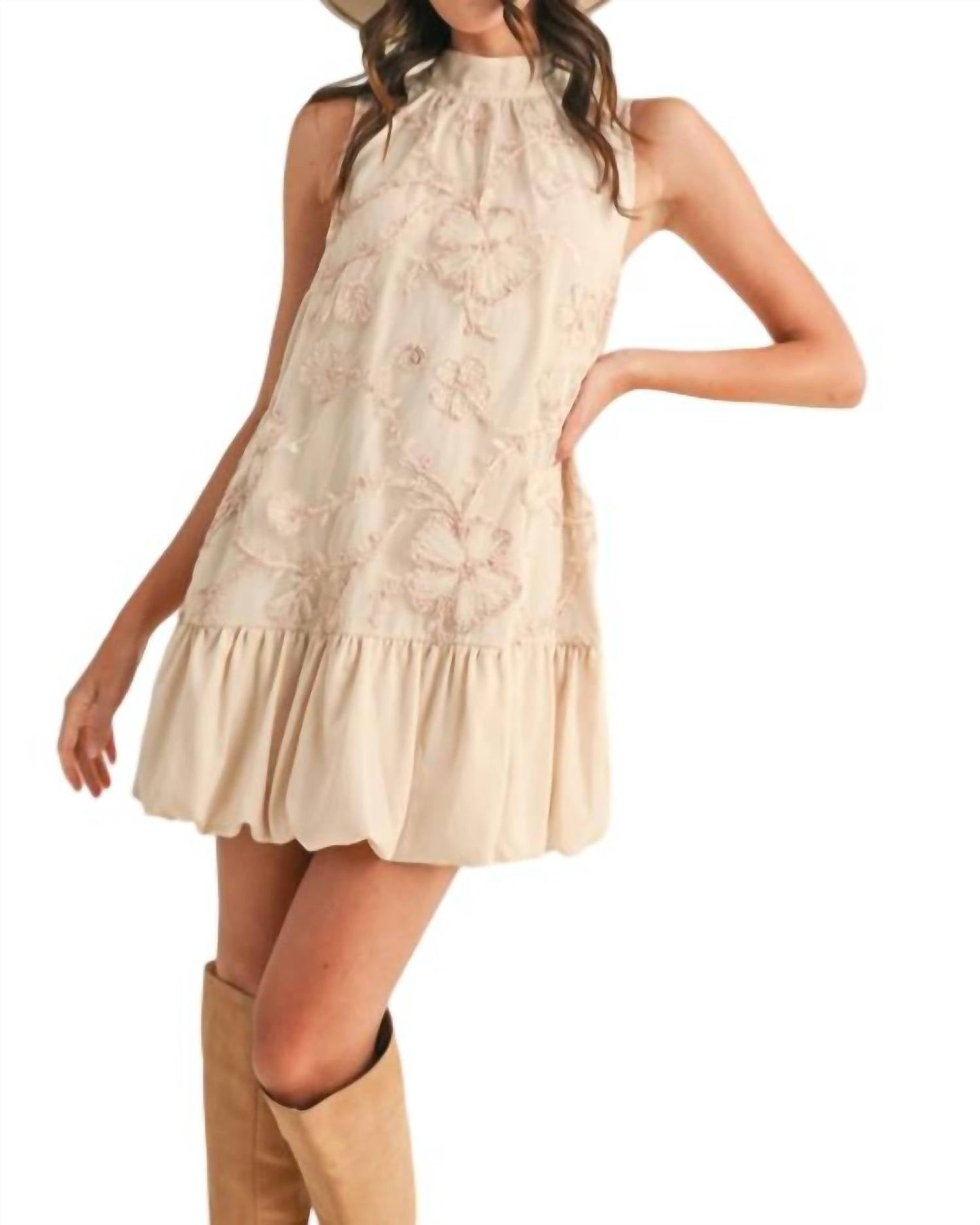 &Merci - Embellished Mixed Media Bubble Hem Mini Dress
