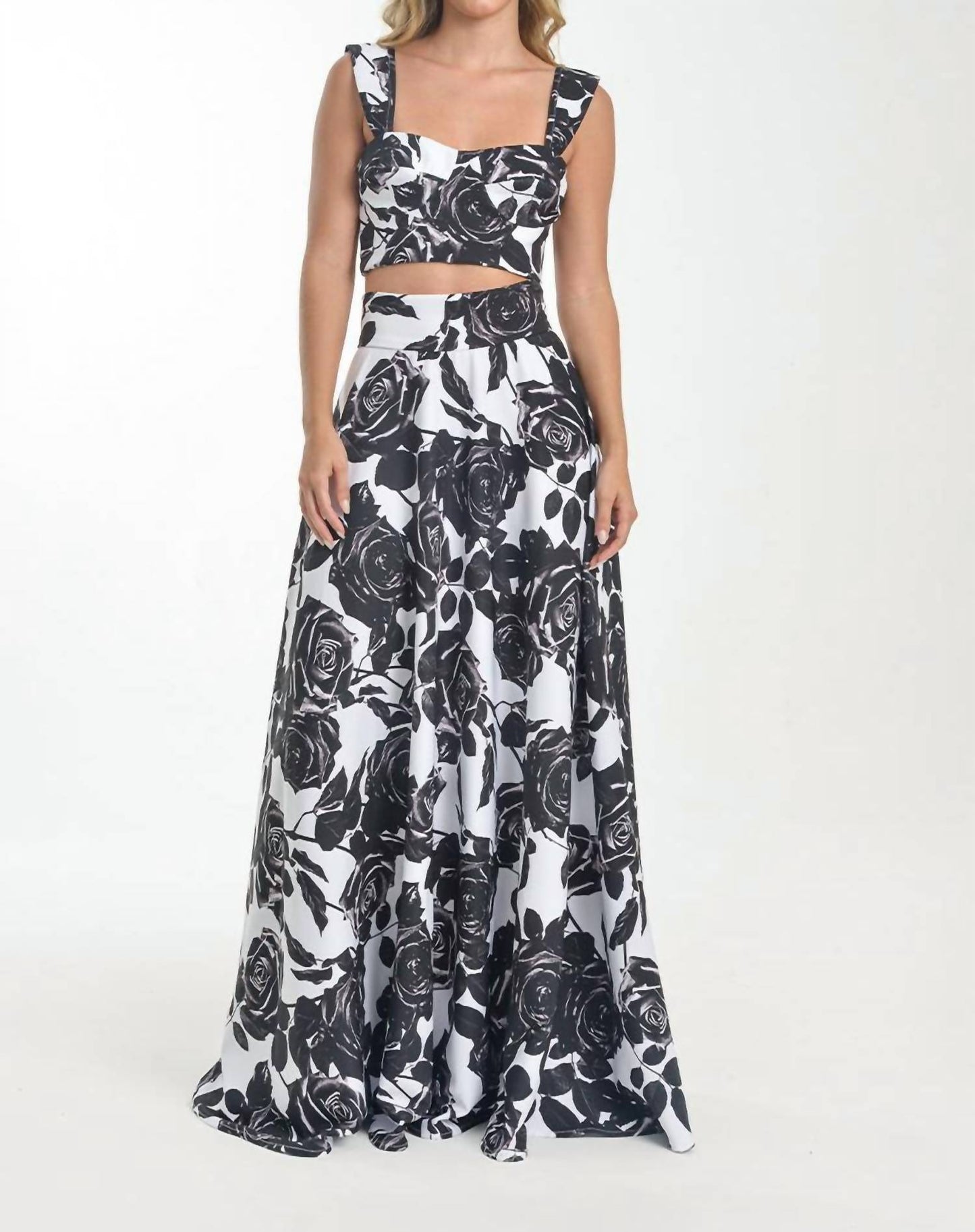 Steffany Milano - Monochrome Rose Print Two-piece Set