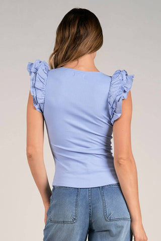Elan - Shay Scoop Neck Ruffle Shoulder Top