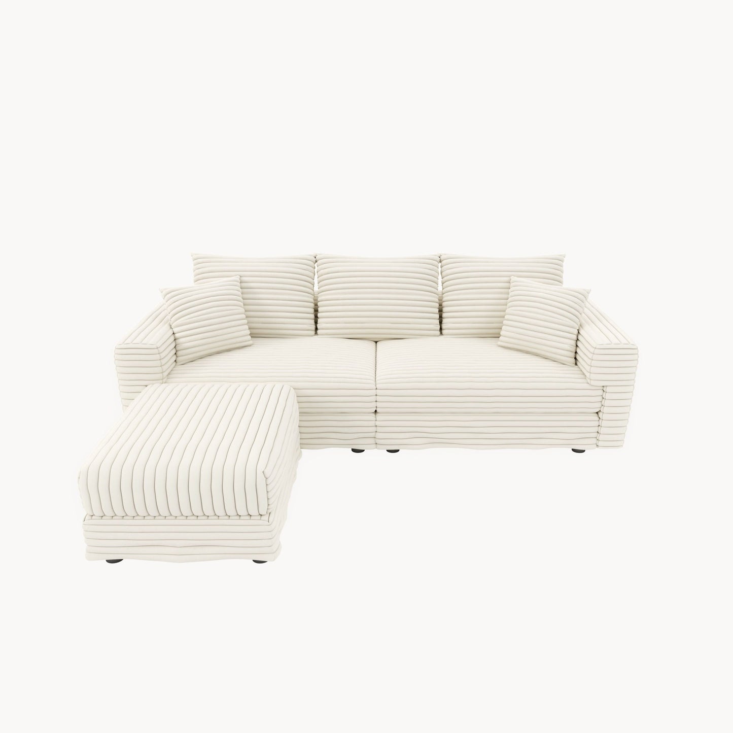 Deep Seat Convertible Sofa With Soft Pillows And Ottomans