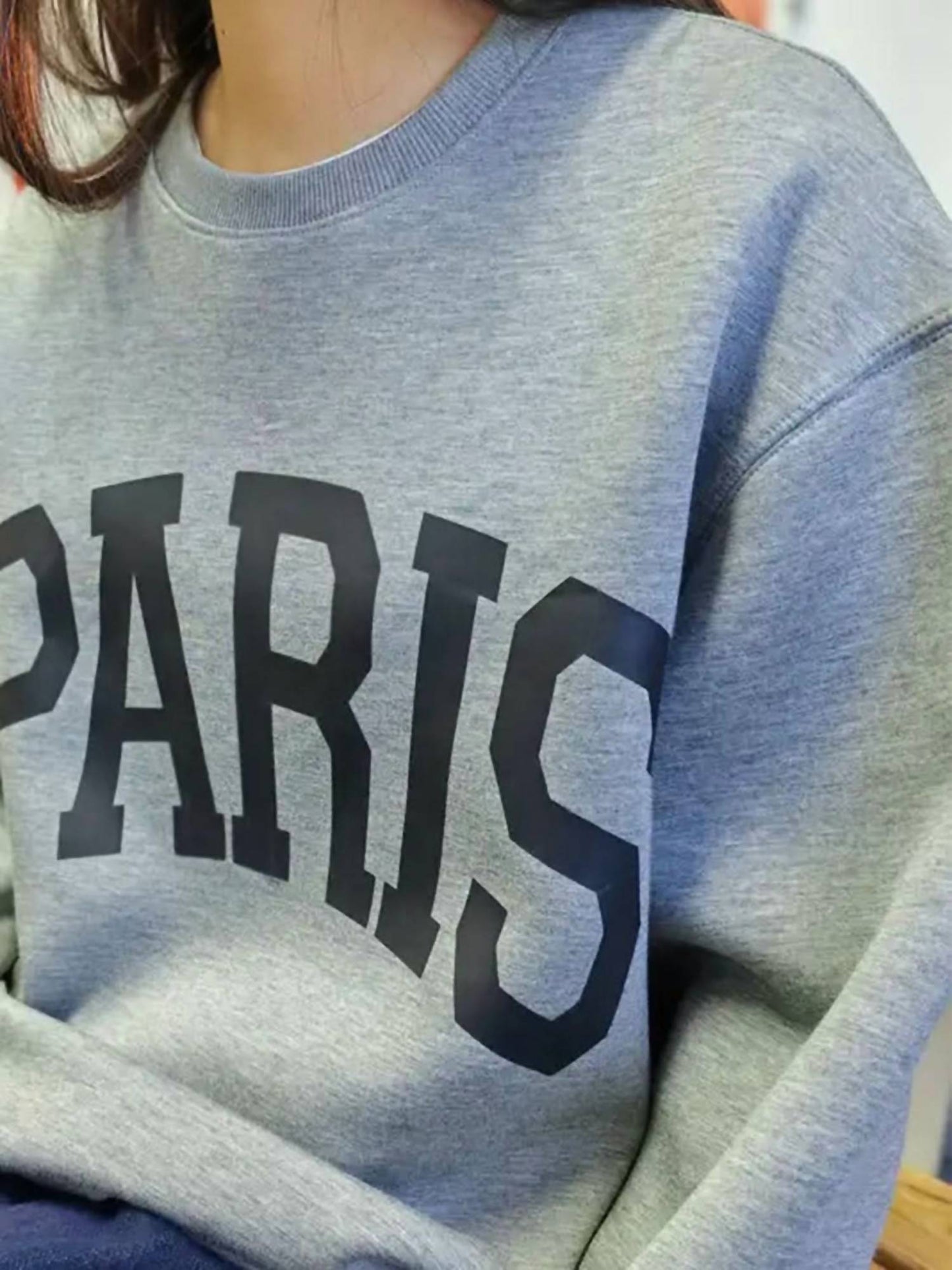 Basic Bae - Paris Round Neck Long Sleeve Air Scuba Sweatshirt