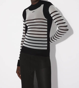 Jean Paul Gaultier - Mix Mesh And Knit Long Sleeves Pullover Printed "mariniere"