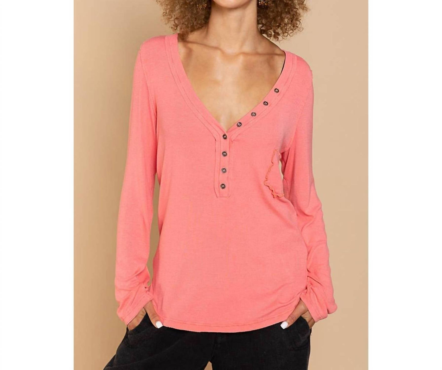 Pol - V-Neck Button Down Top