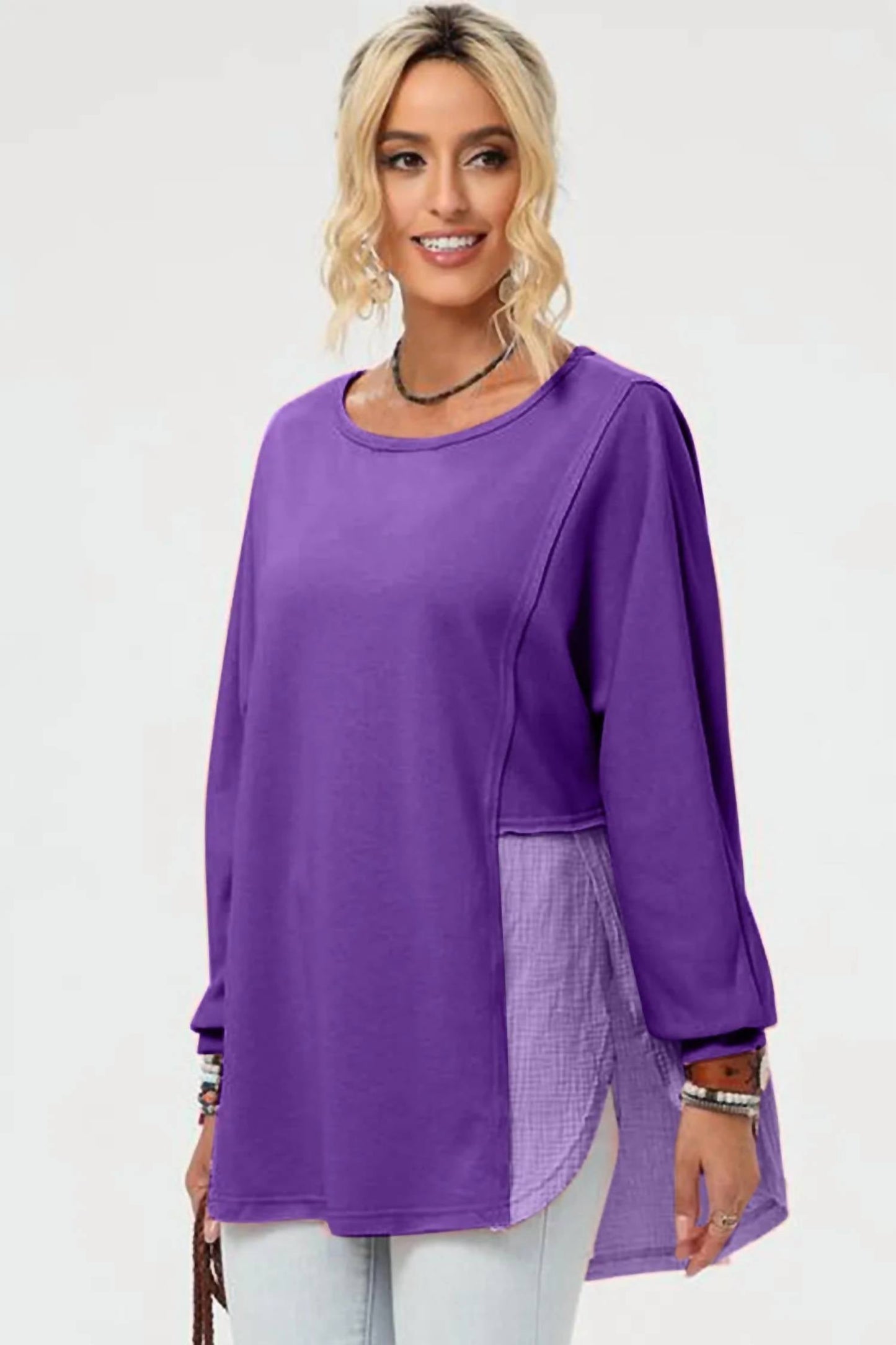 Double Take - Full Size Long Sleeve High-low T-shirt