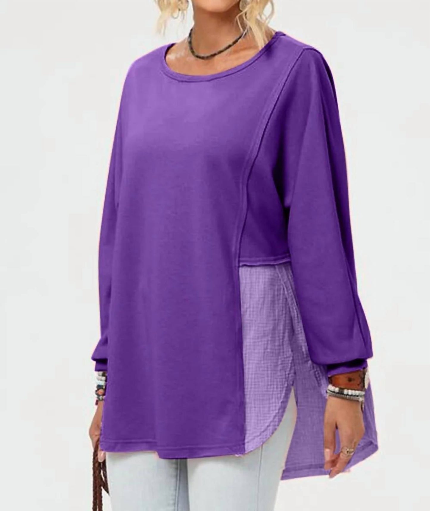Double Take - Full Size Long Sleeve High-low T-shirt