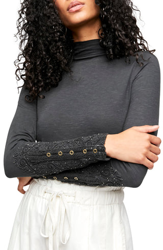 Women's Black Hooked On You Turtleneck Top