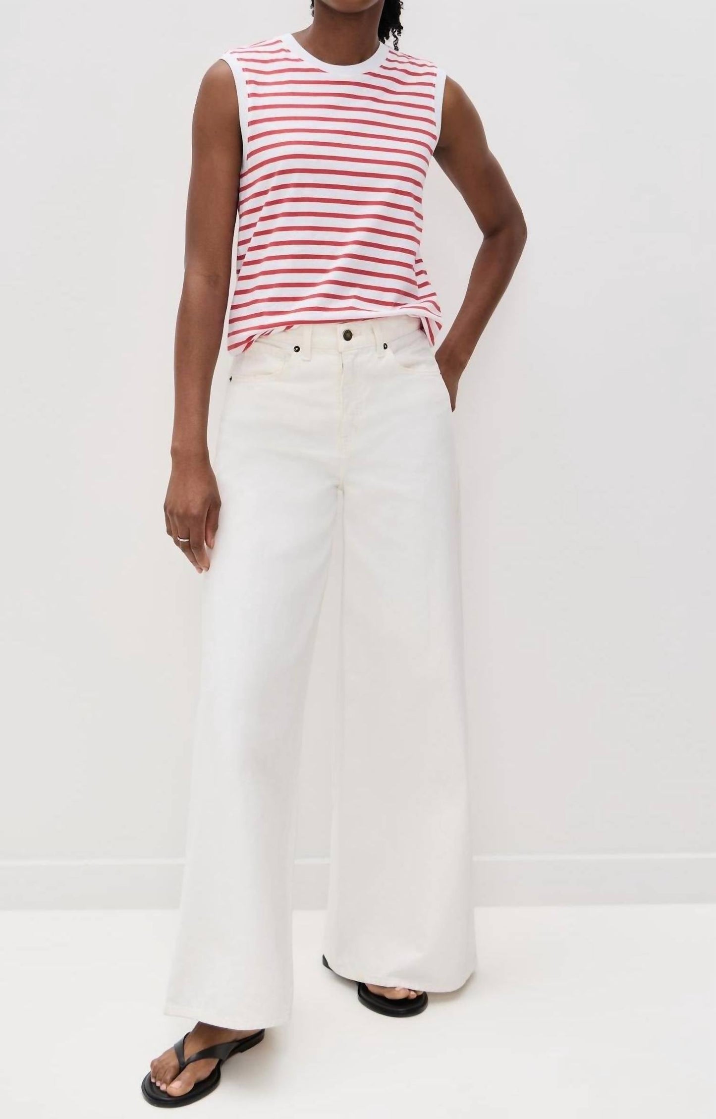 Atm - Women's Stripe Sleeveless Boy Top