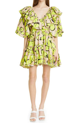 Aje Pelicano Ruffle Minidress in Horizon Citrus Floral, Size 6 Us