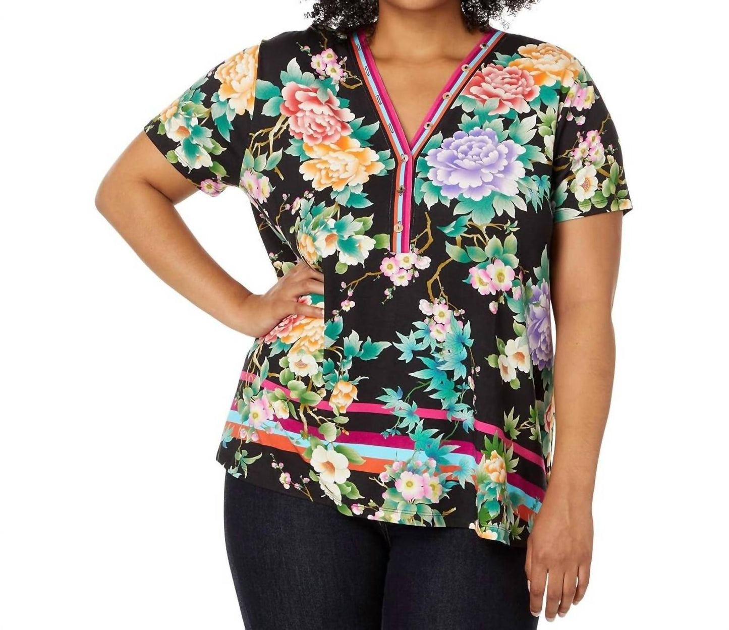 Johnny Was - The Janie Favorite Buttin Neck Tee - Plus